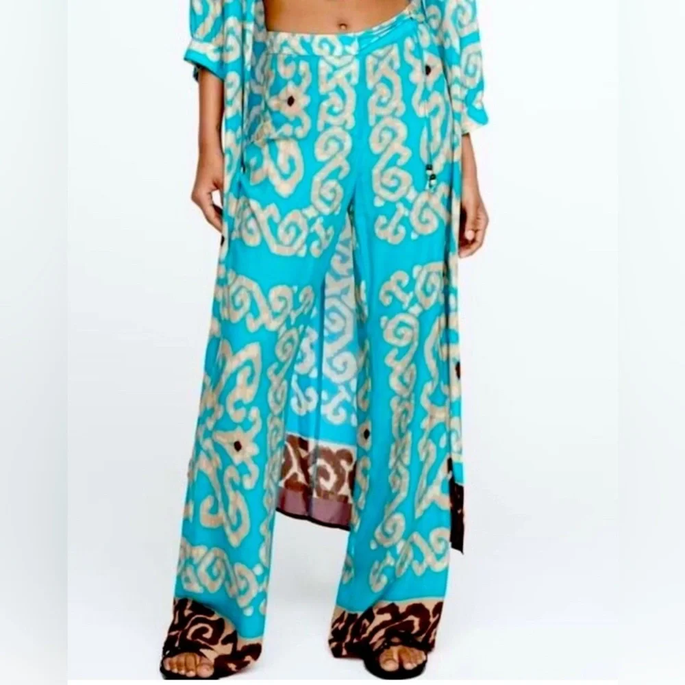 Zara Palazzo Lightweight Printed High Waisted Pants Women’s Size Large (NWOT)